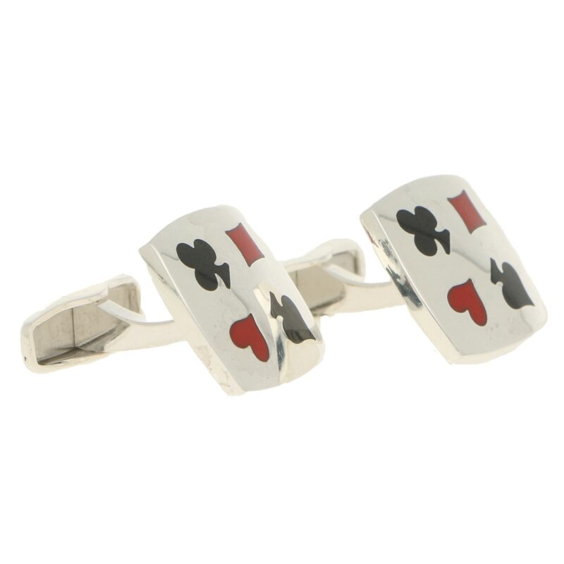 Playing Card Enamel Cufflinks in Sterling Silver, Italian