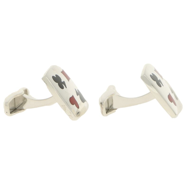 Playing Card Enamel Cufflinks in Sterling Silver, Italian