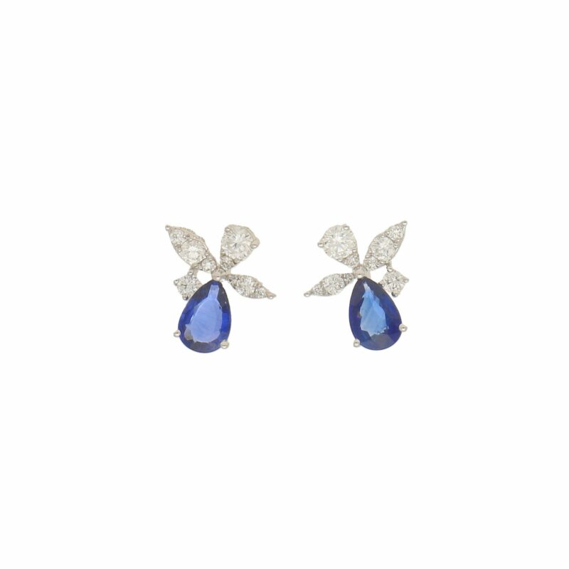 Sapphire and Diamond White Gold Orchid Earrings