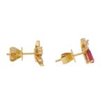 Ruby and Diamond Yellow Gold Orchid Earrings