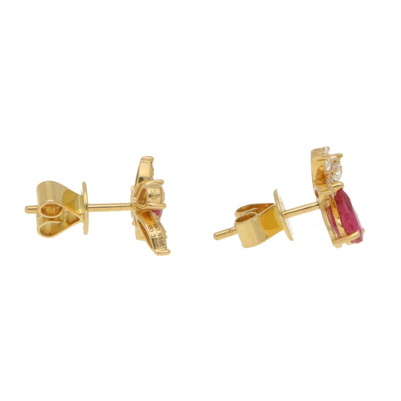 Ruby and Diamond Yellow Gold Orchid Earrings