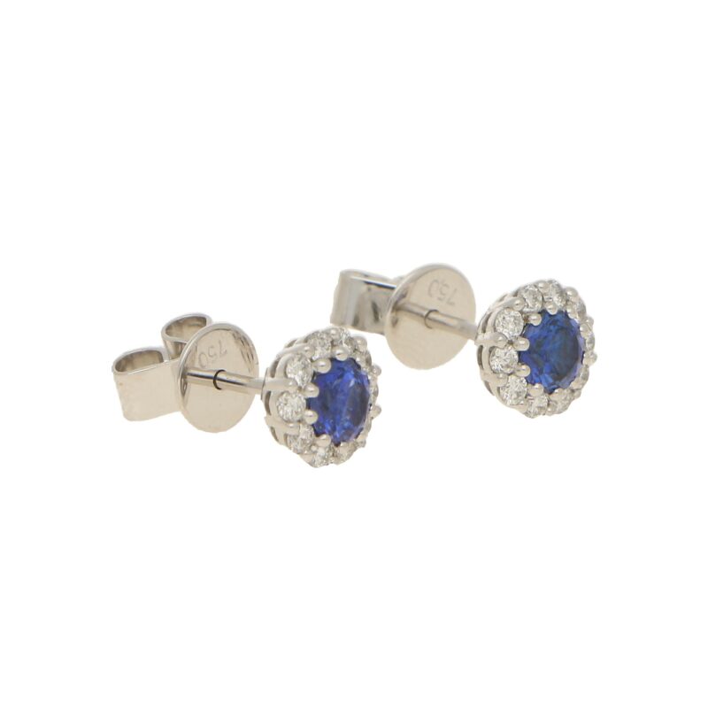 Sapphire and diamond coronet cluster studs earrings.