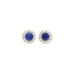 Sapphire and diamond coronet cluster studs earrings.