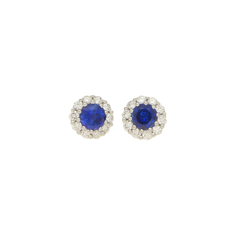 Sapphire and diamond coronet cluster studs earrings.