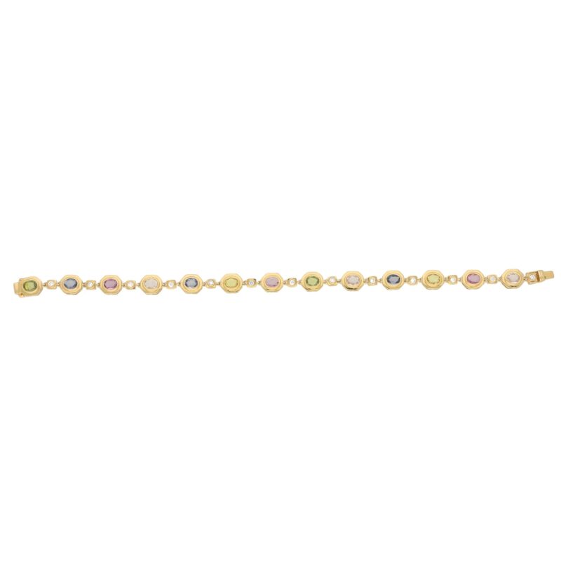 Yellow Gold Rainbow Sapphire and Diamond Bracelet