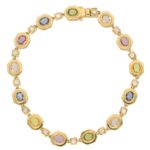 Yellow Gold Rainbow Sapphire and Diamond Bracelet