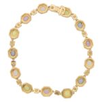 Yellow Gold Rainbow Sapphire and Diamond Bracelet