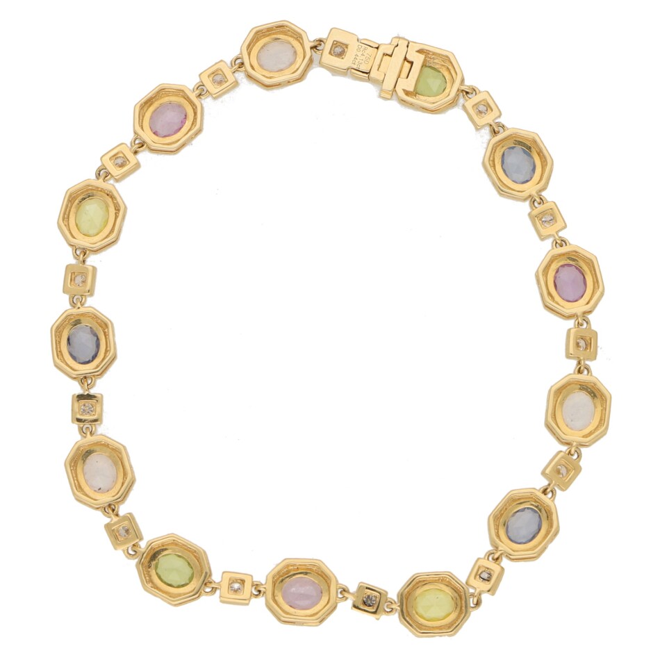 Yellow Gold Rainbow Sapphire and Diamond Bracelet
