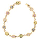 Yellow Gold Rainbow Sapphire and Diamond Bracelet