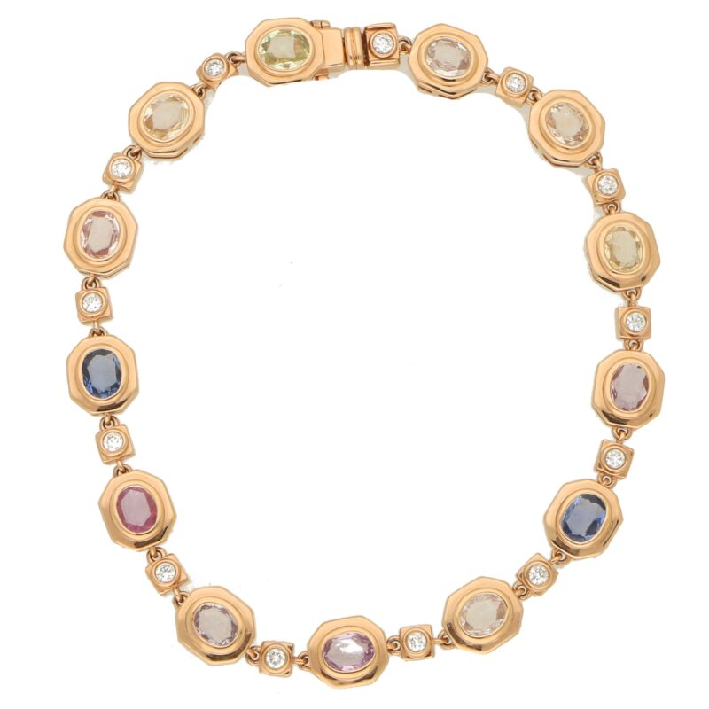 Rose Gold Rainbow Sapphire and Diamond Bracelet