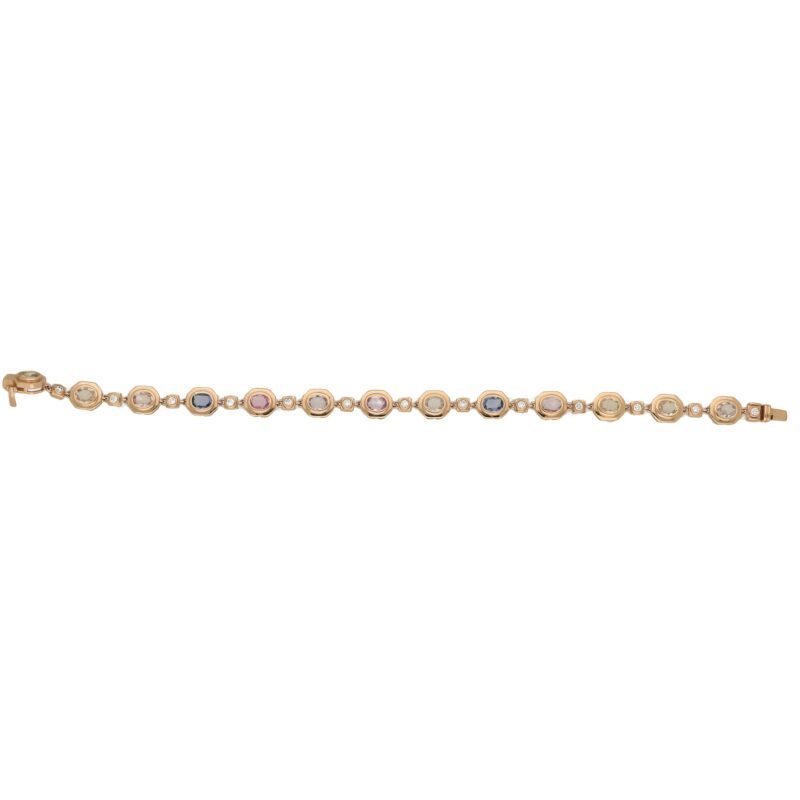 Rose Gold Rainbow Sapphire and Diamond Bracelet