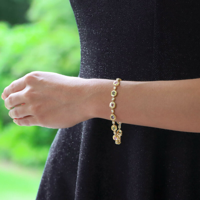 Yellow Gold Rainbow Sapphire and Diamond Bracelet