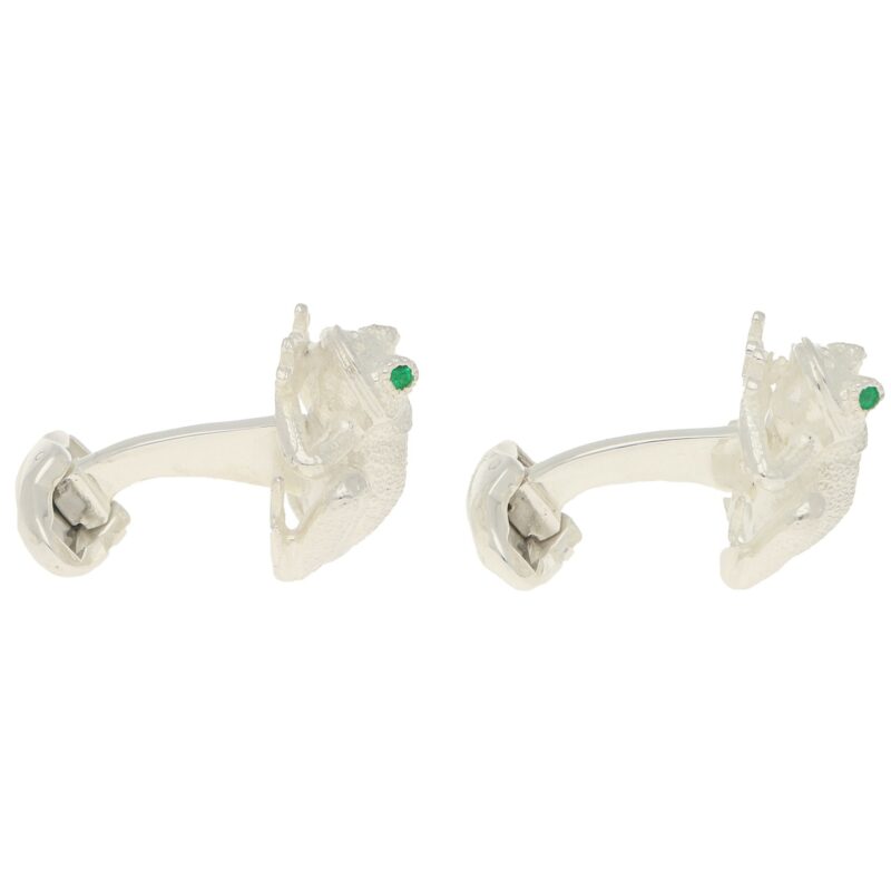 Emerald Eye Frog Cufflinks in Sterling Silver