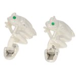 Emerald Eye Frog Cufflinks in Sterling Silver