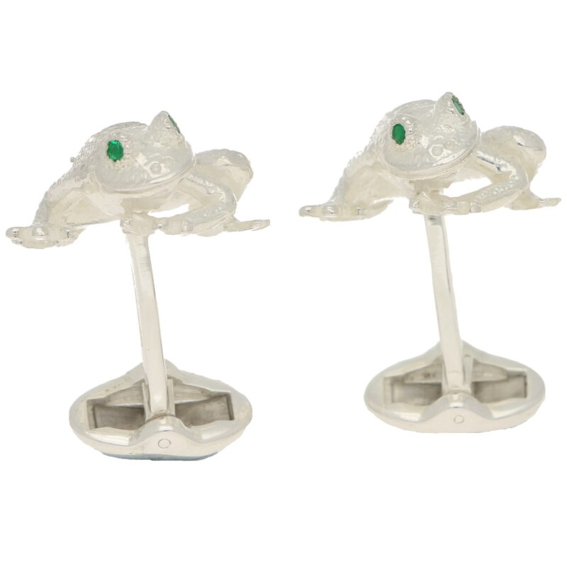 Emerald Eye Frog Cufflinks in Sterling Silver