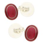 Red Enamel Frame Chain Cufflinks in Sterling Silver