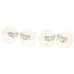 Men's light blue enamel chain link cufflinks in sterling silver