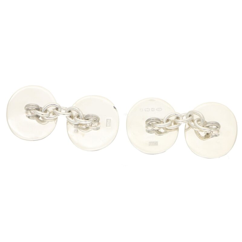 Men's light blue enamel chain link cufflinks in sterling silver