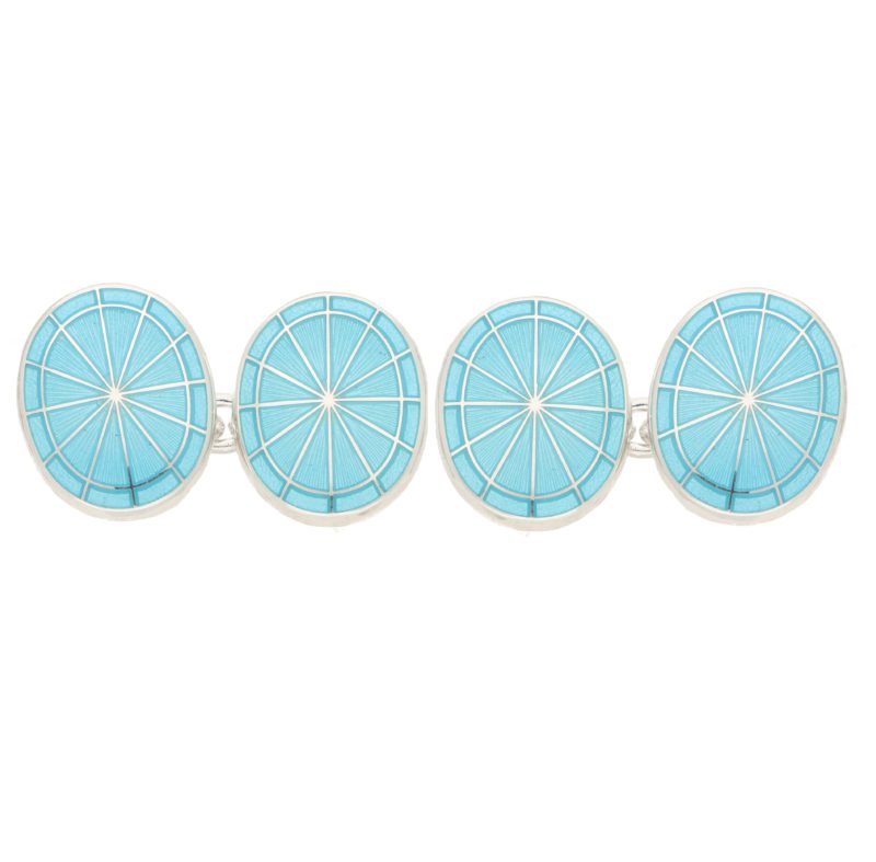 Men's light blue enamel chain link cufflinks in sterling silver