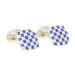 Men's blue and white enamel link cufflinks in sterling silver