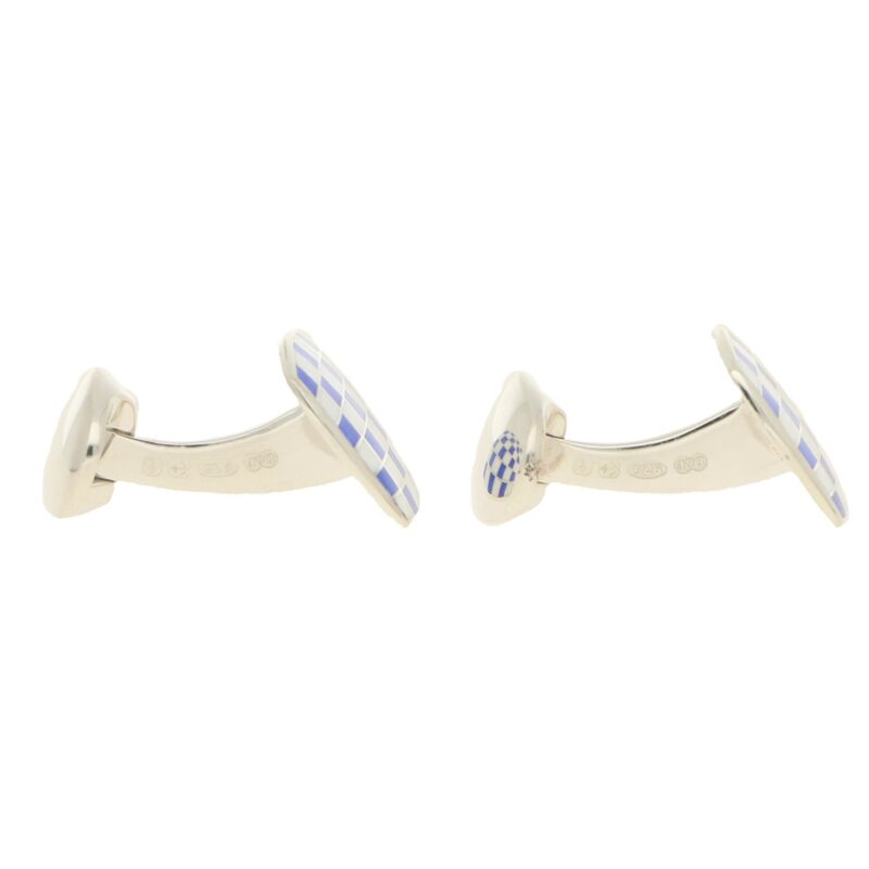 Men's blue and white enamel link cufflinks in sterling silver