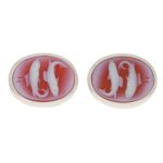 Men's sardonyx cameo pisces cufflinks link in sterling silver