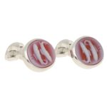 Men's sardonyx cameo pisces cufflinks link in sterling silver