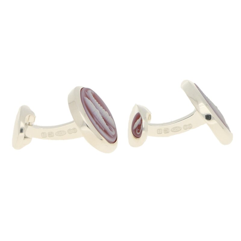 Men's sardonyx cameo pisces cufflinks link in sterling silver