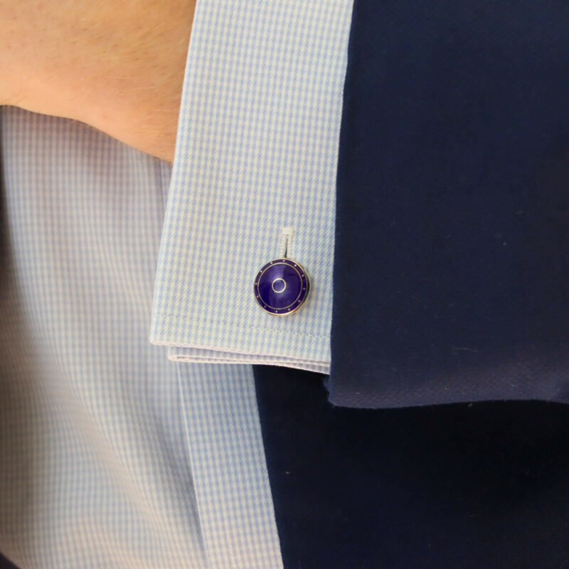 Navy blue enamelled circular cufflinks