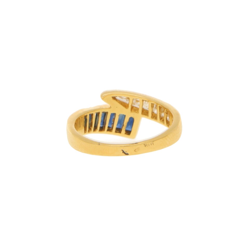 Sapphire Diamond Fancy Crossover Half Eternity Ring Yellow Gold