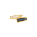 Sapphire Diamond Fancy Crossover Half Eternity Ring Yellow Gold