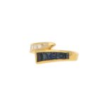 Sapphire Diamond Fancy Crossover Half Eternity Ring Yellow Gold