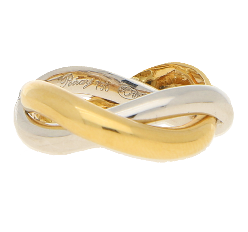 Poiray Double Wishbone Ring in Yellow and White Gold, French