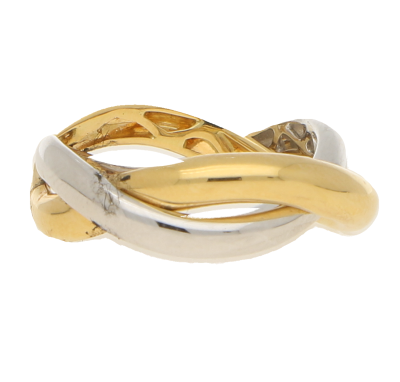 Poiray Double Wishbone Ring in Yellow and White Gold, French