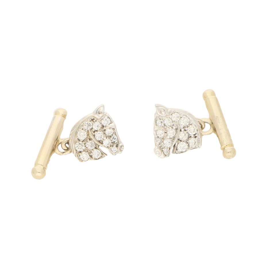 Diamond Horsehead Cullinks in White and Yellow Gold