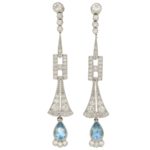 Art Deco Aquamarine and Diamond Drop Earrings