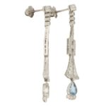 Art Deco Aquamarine and Diamond Drop Earrings