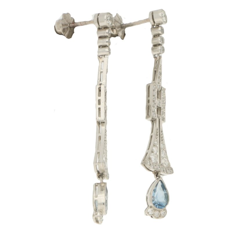 Art Deco Aquamarine and Diamond Drop Earrings