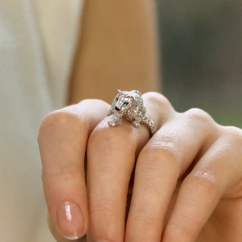 Cartier Diamond and Green Garnet Walking Panther Ring