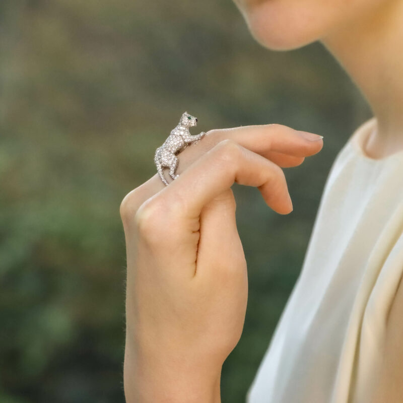 Cartier Diamond and Green Garnet Walking Panther Ring