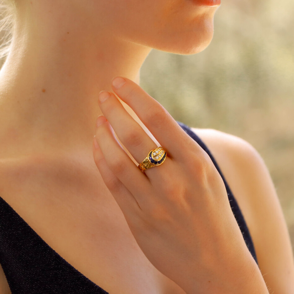 Mauboussin Diamond and Sapphire Ring in Yellow Gold