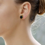 Onyx Cabochon Clip-On Earrings in Yellow Gold