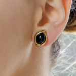 Onyx Cabochon Clip-On Earrings in Yellow Gold