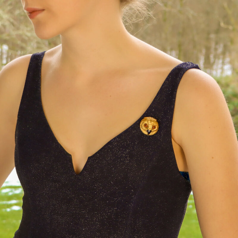 Victorian owl head brooch in yellow gold