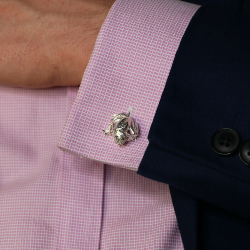 Emerald Eye Frog Cufflinks in Sterling Silver