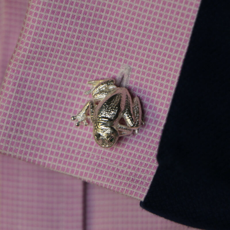 Emerald Eye Frog Cufflinks in Sterling Silver