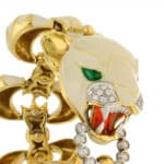 Italian Diamond and White Enamel Tiger Bracelet in Yellow Gold