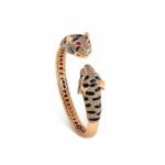 Diamond, Enamel and Ruby Tiger's Head Bangle Bracelet Rose Gold