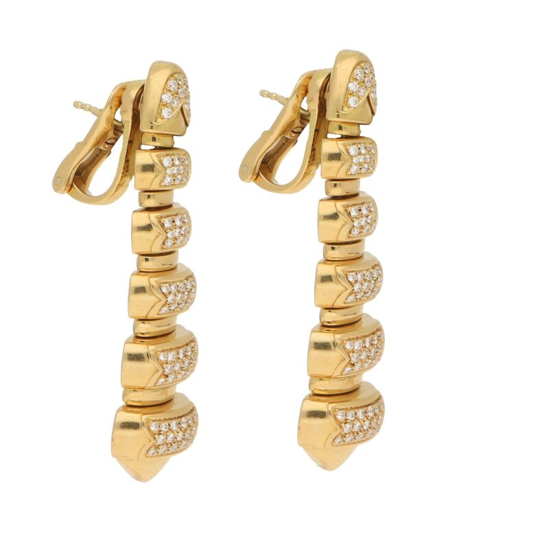 Vintage Bulgari Diamond Drop Earrings in Yellow Gold