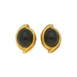 Onyx Cabochon Clip-On Earrings in Yellow Gold